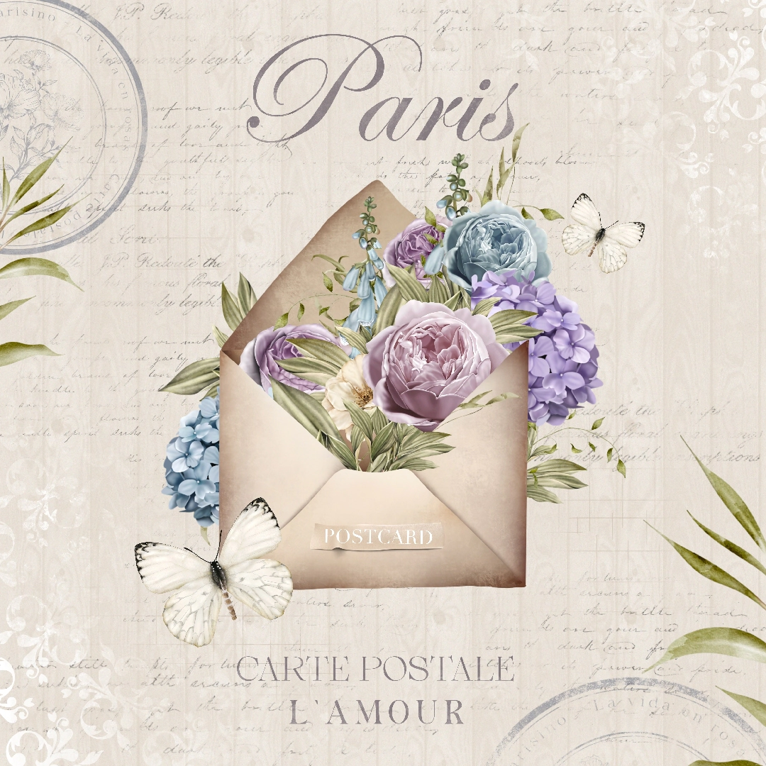 Lamina Decoupage Vintage Carta a Paris (435) 32 x 32 cm