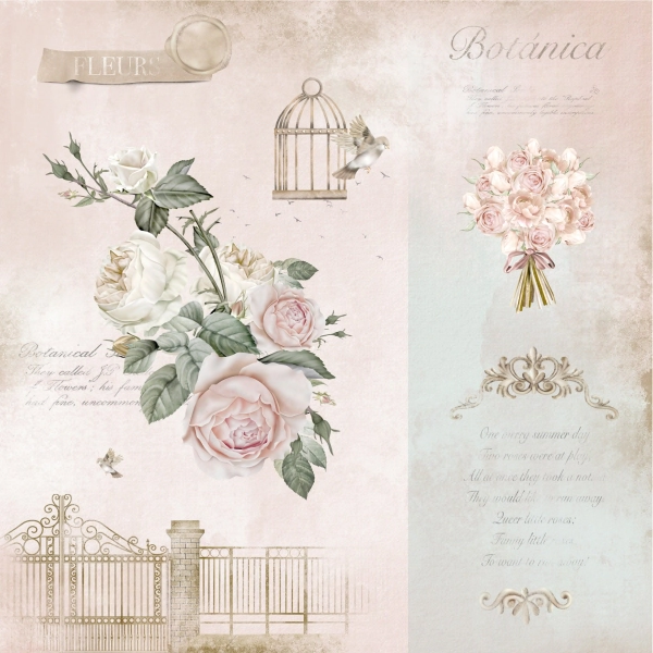 Lamina Decoupage Vintage  Bouquet (431) 32 x 32 cm