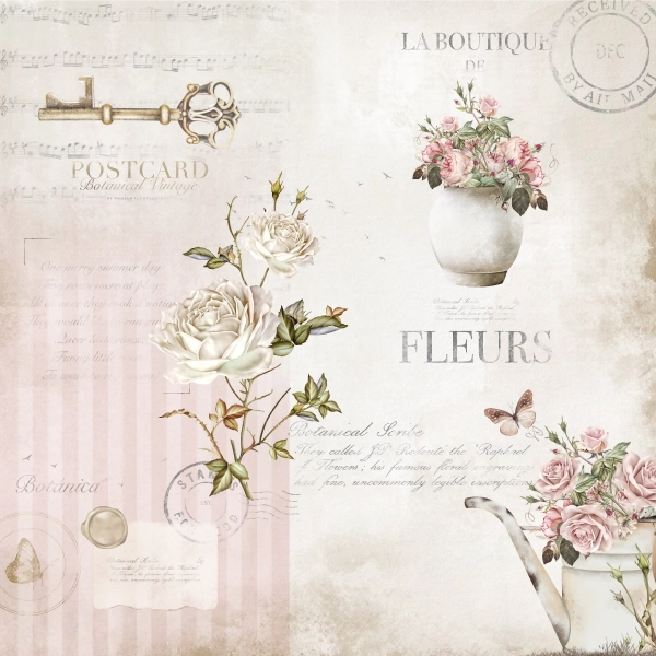 Lamina Decoupage Vintage Fleurs (434) 32 x 32 cm